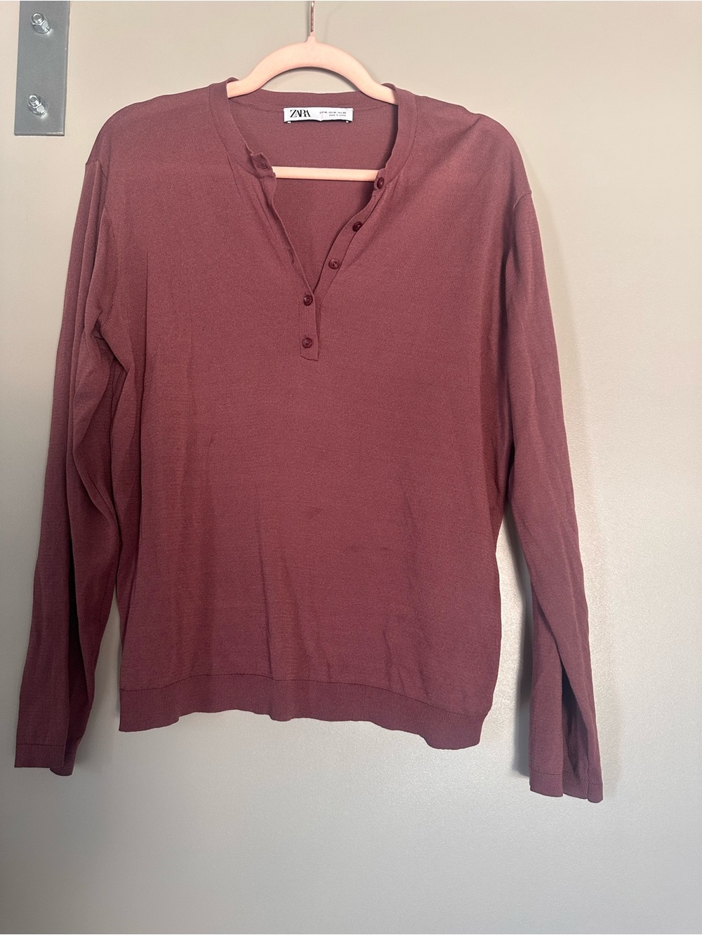 Zara Long-Sleeve Henley Top in Mauve